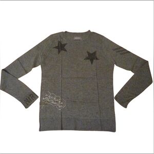 Zadig & Voltaire Gray Cashmere And Beaded Star And Skull Luxury Medium